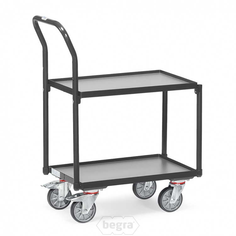 Eurobakken rolplateau 250 kg met 2 houten etages en duwbeugel 605x405 antraciet