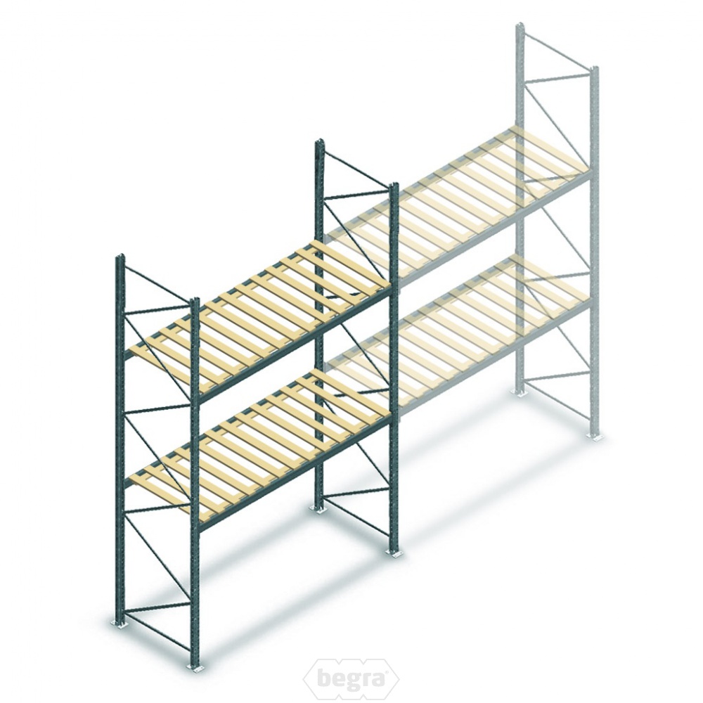 Gebruikte Hovuma palletstelling 2550x2700x900mm (hxbxd) - 2 niveaus incl. vlonders beginsectie
