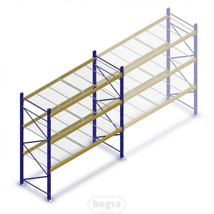 Gebruikte JH Esmena palletstelling 3000x1900x1100mm (hxbxd) - 3 niveaus + grijze draadroosters beginsectie