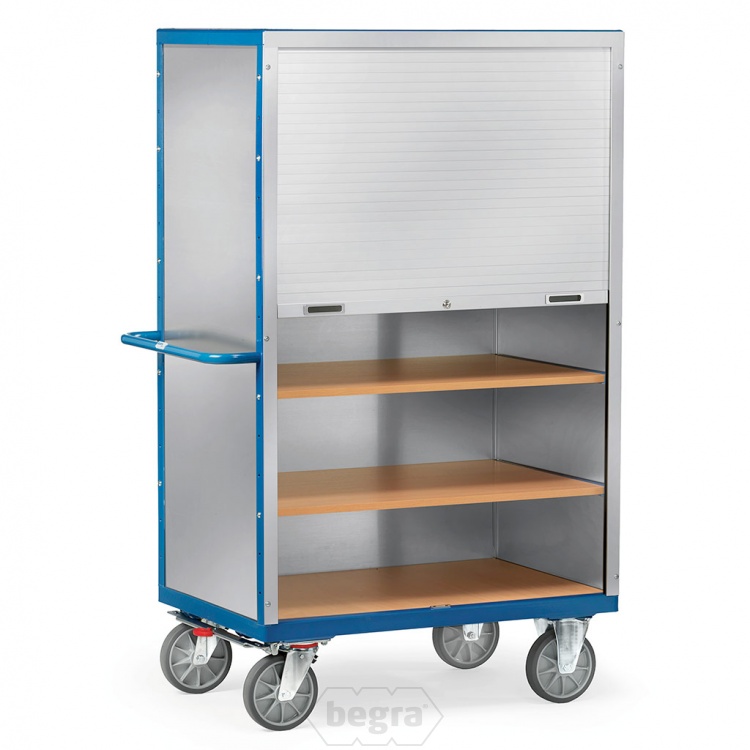Kastwagen 750 kg 1200x750 met 5 etages aluminium plaat en jalouziedeur afsluitbaar