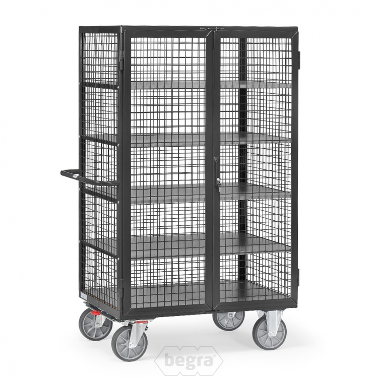 Kastwagen 750 kg 1200x780 met 5 etages, draadgaas wanden, dubbele vleugeldeur en spanjoletsluiting antraciet