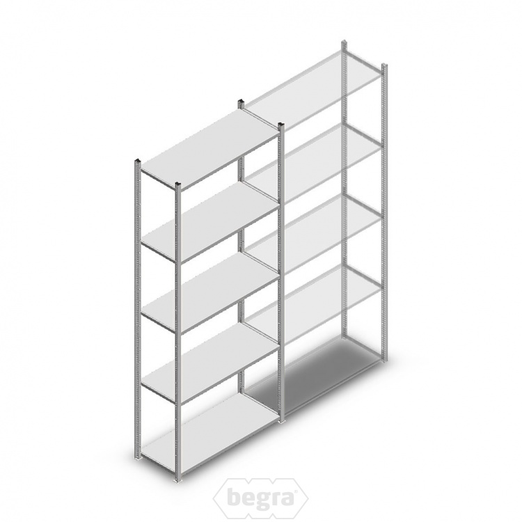 Legbordstelling Light Duty 2500x1000x400, 5 niveaus metaal verzinkt, 120 kg beginsectie
