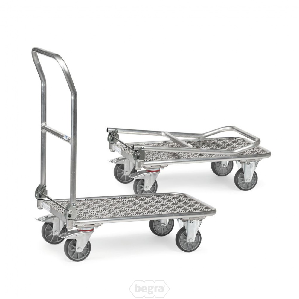 Opklapbare aluminium plateauwagen 200 kg met duwbeugel 720x450
