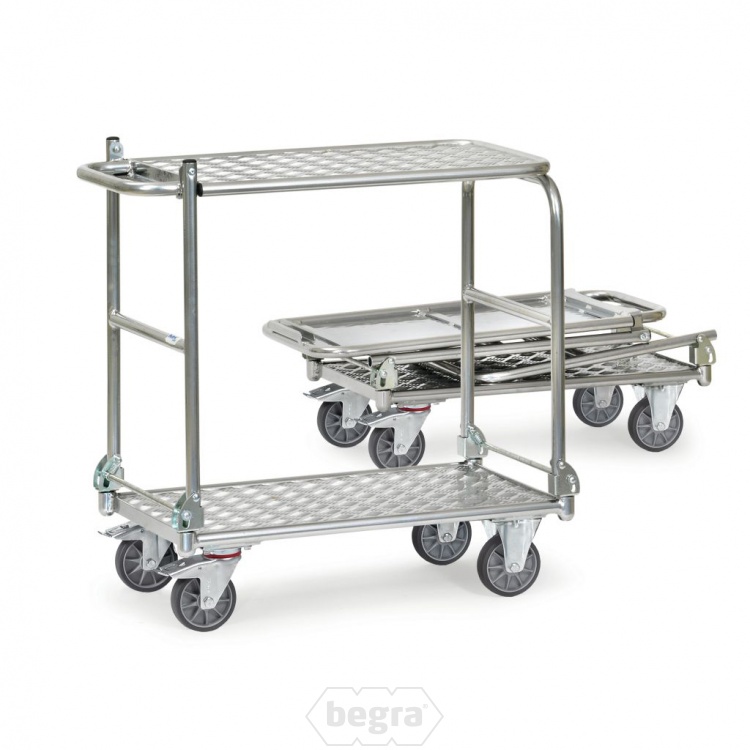 Opklapbare aluminium tafelwagen 200 kg met 2 opklapbare duwbeugels en opklapbare etage 900x600