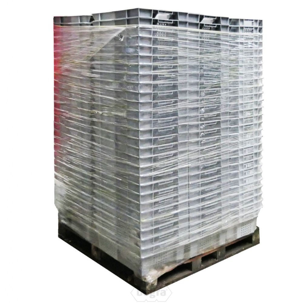 Palletaanbieding 54 gebruikte nestbare kunststof stapelbak, transportkrat geperforeerd 600x400x200mm (lxbxh) grijs