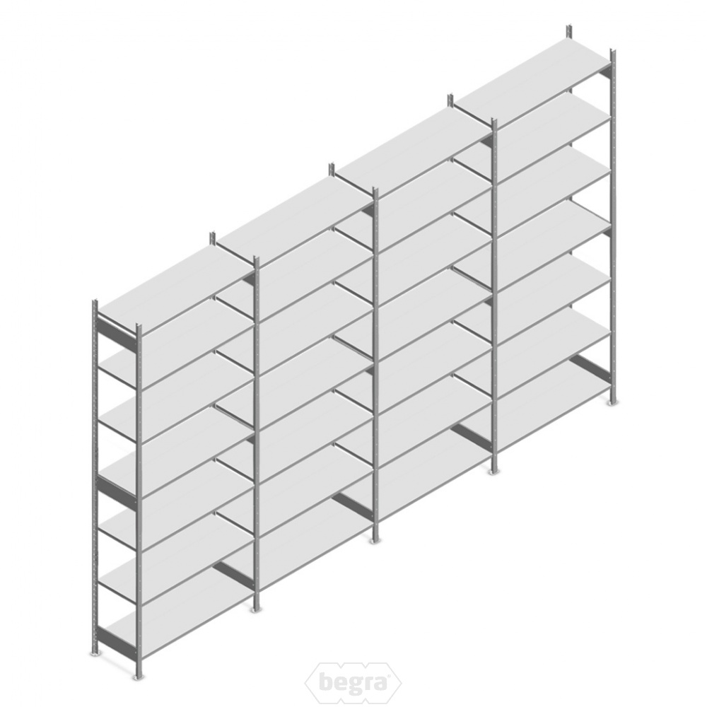 Voordeelrij deels gebruikte legbordstelling Heavy Duty 3250x5200x500mm (hxbxd) 4 secties 7 niveaus 150 kg