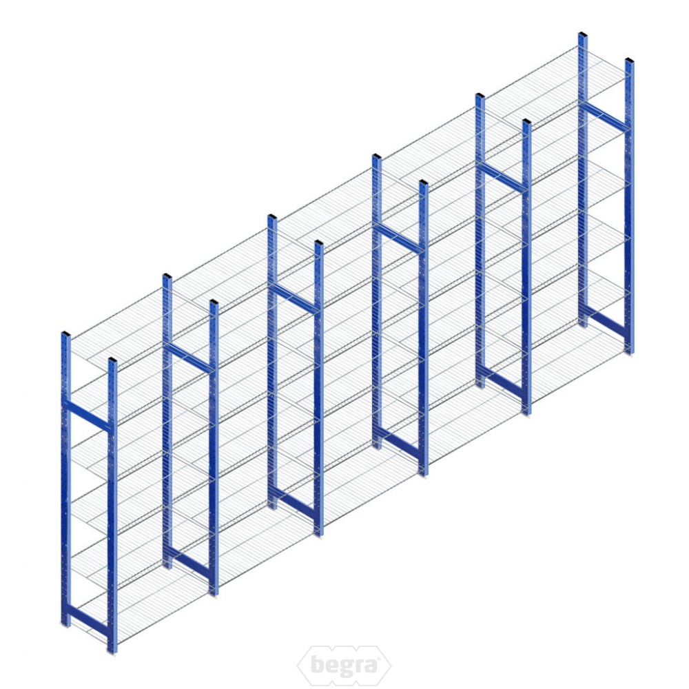 Voordeelrij gebruikte Bosal legbordstelling Blauw/verzinkt 2300x5000x500 6niveaus - 5 secties Gebruikt