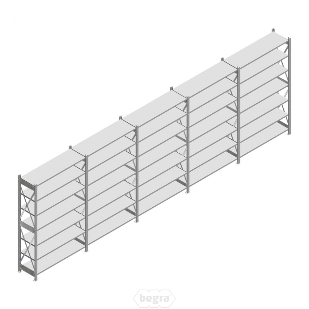 Voordeelrij gebruikte Dexion HI280 legbordstelling Verzinkt 3000x6700x400mm (hxbxd) 5 secties 7 niveaus