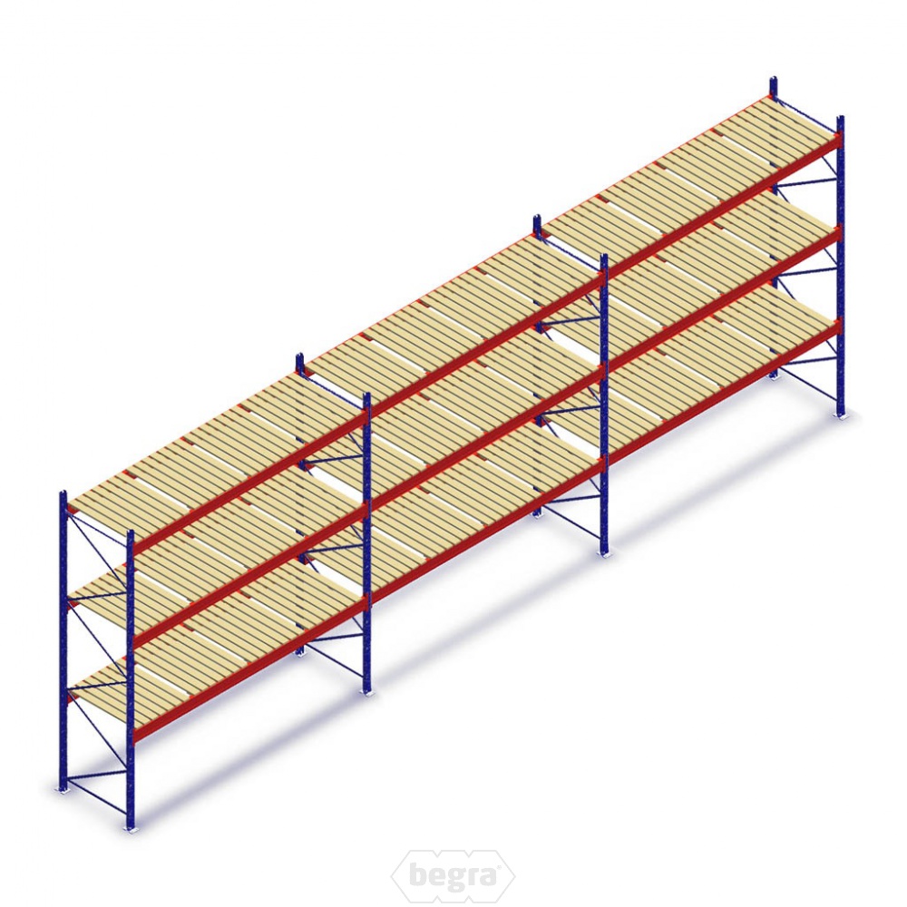 Voordeelrij gebruikte Ramada palletstelling 4500x11260x1000 mm (hxbxd) - 3 secties 3 niveaus incl. vlonders