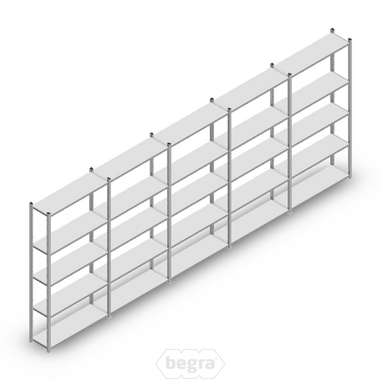Voordeelrij Legbordstelling Light Duty 2000x5000x300, 5 niveaus metaal verzinkt 40 kg