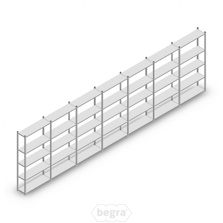 Voordeelrij Legbordstelling Light Duty 2000x7000x300, 5 niveaus metaal verzinkt 40 kg