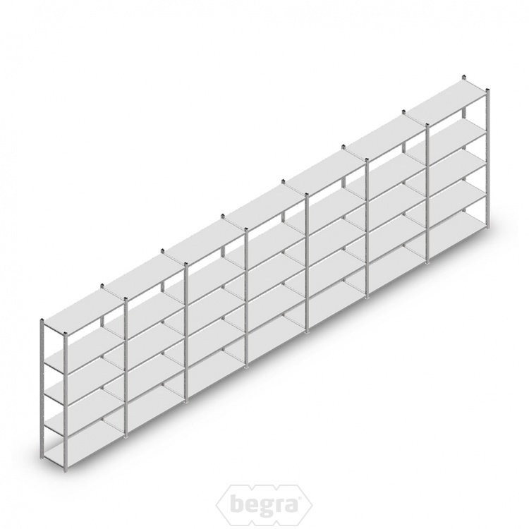 Voordeelrij Legbordstelling Light Duty 2000x7000x400, 5 niveaus metaal verzinkt 120 kg