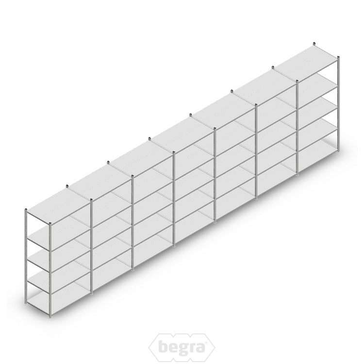 Voordeelrij Legbordstelling Light Duty 2000x7000x600, 5 niveaus metaal verzinkt 80 kg