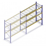 Gebruikte JH Esmena palletstelling 3000x1900x1100mm (hxbxd) - 3 niveaus + grijze draadroosters aanbouwsectie