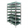 Gebruikte legbordstelling Medium Duty met bakken 2000x550x600mm (hxbxd) 7 niveaus aanbouwsectie