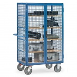 Kastwagen 750 kg 1000x680 met 5 etages, draadgaas wanden, dubbele vleugeldeur en spanjoletsluiting
