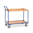 Lichte tafelwagen 300 kg met 1 houten etage, 1 etagebak en opstaande duwbeugel 1000x600