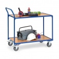 Lichte tafelwagen, transportkar 300 kg met 2 houten etages en opstaande duwbeugel 1000x600