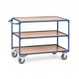 Lichte tafelwagen 300 kg met 3 houten etages en horizontale duwbeugel 850x500