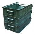 Gebruikte metalen stapelbak, magazijnbak 450x320x145