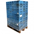 Palletaanbieding 96 gebruikte kunststof stapelbakken, kratten 300x200x150 lichtblauw