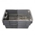 Palletaanbieding 54 gebruikte nestbare kunststof stapelbak, transportkrat geperforeerd 600x400x200mm (lxbxh) grijs
