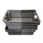 Palletaanbieding 54 gebruikte nestbare kunststof stapelbak, transportkrat geperforeerd 600x400x200mm (lxbxh) grijs