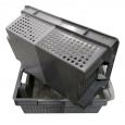 Palletaanbieding 54 gebruikte nestbare kunststof stapelbak, transportkrat geperforeerd 600x400x200mm (lxbxh) grijs