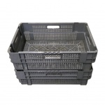 Palletaanbieding 56 gebruikte nestbare kunststof stapelbak, transportkrat geperforeerd 600x400x190mm (lxbxh) grijs