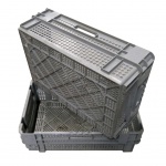 Palletaanbieding 56 gebruikte nestbare kunststof stapelbak, transportkrat geperforeerd 600x400x190mm (lxbxh) grijs