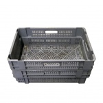Palletaanbieding 56 gebruikte nestbare kunststof stapelbak, transportkrat geperforeerd 600x400x190mm (lxbxh) grijs