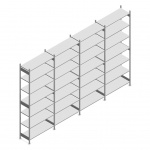 Voordeelrij deels gebruikte legbordstelling Heavy Duty 3250x5200x500mm (hxbxd) 4 secties 7 niveaus 150 kg