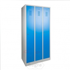 3-deurs garderobekast 1800x890x500 mm (hxbxd) blauw op sokkel sleufventilatie cilinderslot - schade 3-deurs garderobekast 1800x890x500 mm (hxbxd) blauw op sokkel sleufventilatie cilinderslot - schade