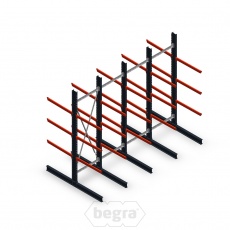 Voordeelrij zware draagarmstelling dubbelzijdig 4000x4890 mm (hxb) armlengte 1200 mm - 3 niveaus Voordeelrij zware draagarmstelling dubbelzijdig 4000x4890 mm (hxb) armlengte 1200 mm - 3 niveaus