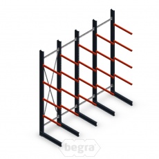 Voordeelrij zware draagarmstelling enkelzijdig 5000x4890 mm (hxb) armlengte 1200 mm - 4 niveaus Voordeelrij zware draagarmstelling enkelzijdig 5000x4890 mm (hxb) armlengte 1200 mm - 4 niveaus