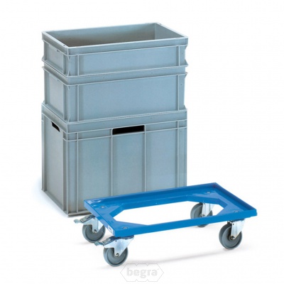 Eurobakken rolplateau 250 kg 605x405 mm (lxb) met open kunststof frame