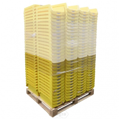 Palletaanbieding 120 gebruikte magazijnbakken SSI Schaefer 490x295x200 mm (lxbxh) geel Palletaanbieding 120 gebruikte magazijnbakken SSI Schaefer 490x295x200 mm (lxbxh) geel