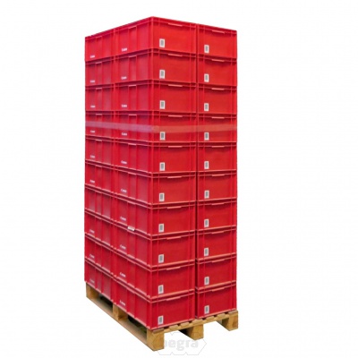 Palletaanbieding 40 gebruikte kunststof stapelbak, transportkrat 600x400x232mm (lxbxh) rood Palletaanbieding 40 gebruikte kunststof stapelbak, transportkrat 600x400x232mm (lxbxh) rood
