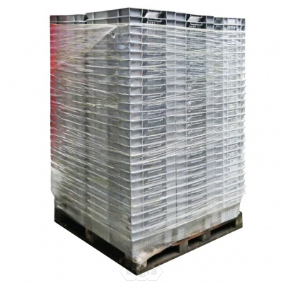 Palletaanbieding 54 gebruikte nestbare kunststof stapelbak, transportkrat geperforeerd 600x400x200mm (lxbxh) grijs Palletaanbieding 54 gebruikte nestbare kunststof stapelbak, transportkrat geperforeerd 600x400x200mm (lxbxh) grijs
