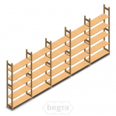 Voordeelrij houten legbordstelling BT Euro 2100x5030x300 mm (hxbxd) - 5 secties/5 niveaus Voordeelrij houten legbordstelling BT Euro 2100x5030x300 mm (hxbxd) - 5 secties/5 niveaus