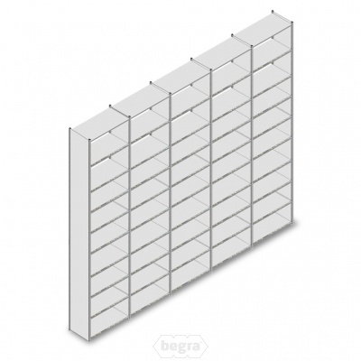 Voordeelrij gebruikte Dexion legbordstelling verzinkt 3500x5105x600mm (hxbxd) 5secties/10niv. gesloten Voordeelrij gebruikte Dexion legbordstelling verzinkt 3500x5105x600mm (hxbxd) 5secties/10niv. gesloten