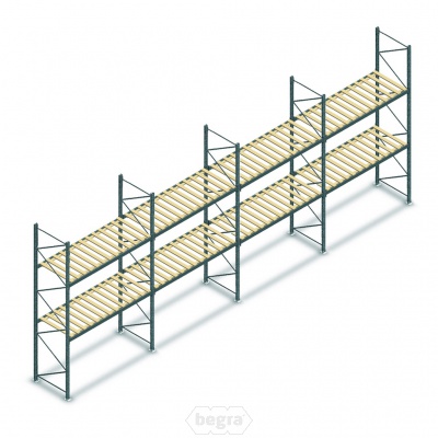 Voordeelrij gebruikte Hovuma palletstelling 2550x11300x900mm (hxbxd) - 4 secties 2 niveaus incl. vlonders