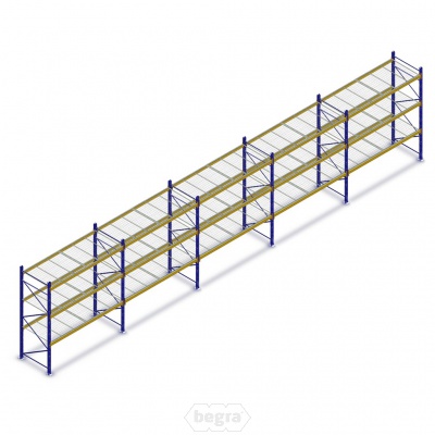 Voordeelrij gebruikte JH Esmena palletstelling 3000x10100x1100mm (hxbxd) - 5 secties 3 niveaus + grijze draadroosters Voordeelrij gebruikte JH Esmena palletstelling 3000x10100x1100mm (hxbxd) - 5 secties 3 niveaus + grijze draadroosters