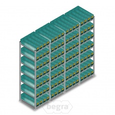 Voordeelrij gebruikte legbordstelling Medium Duty met bakken 2000x2200x600mm (hxbxd) 4 secties 7 niveaus Voordeelrij gebruikte legbordstelling Medium Duty met bakken 2000x2200x600mm (hxbxd) 4 secties 7 niveaus
