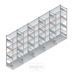 Voordeelrij gebruikte legbordstelling Meta 2300x6680x600mm (hxbxd) 5 secties 6 niveaus Voordeelrij gebruikte legbordstelling Meta 2300x6680x600mm (hxbxd) 5 secties 6 niveaus