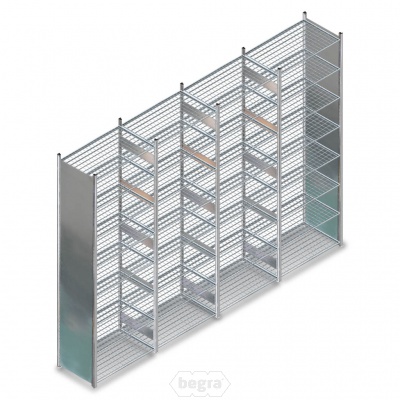 Voordeelrij gebruikte legbordstelling Meta 3000x5350x600mm (hxbxd) 4 secties 8 niveaus Voordeelrij gebruikte legbordstelling Meta 3000x5350x600mm (hxbxd) 4 secties 8 niveaus