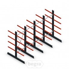 Voordeelrij medium draagarmstelling dubbelzijdig 2500x4000 mm (hxb) armlengte 800 mm - 4 niveaus Voordeelrij medium draagarmstelling dubbelzijdig 2500x4000 mm (hxb) armlengte 800 mm - 4 niveaus