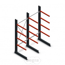 Voordeelrij medium draagarmstelling enkelzijdig 2500x2000 mm (hxb) armlengte 800 mm - 4 niveaus Voordeelrij medium draagarmstelling enkelzijdig 2500x2000 mm (hxb) armlengte 800 mm - 4 niveaus